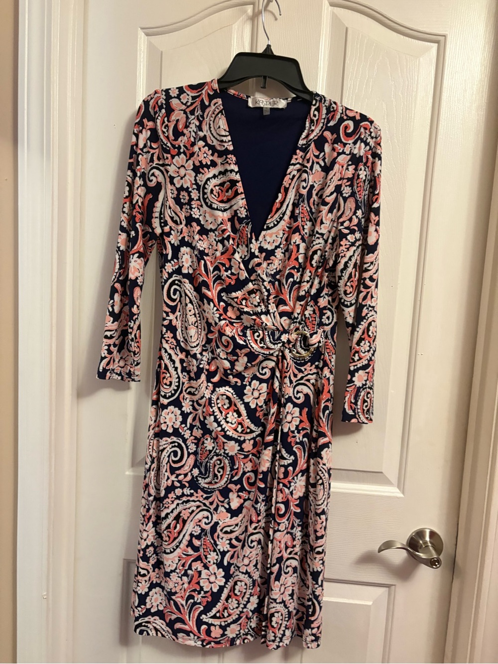 Kasper Navy and Coral Paisley Wrap Dress